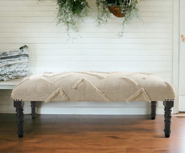 47" Cream And Black Leg Abstract Upholstered Bench - Image 2