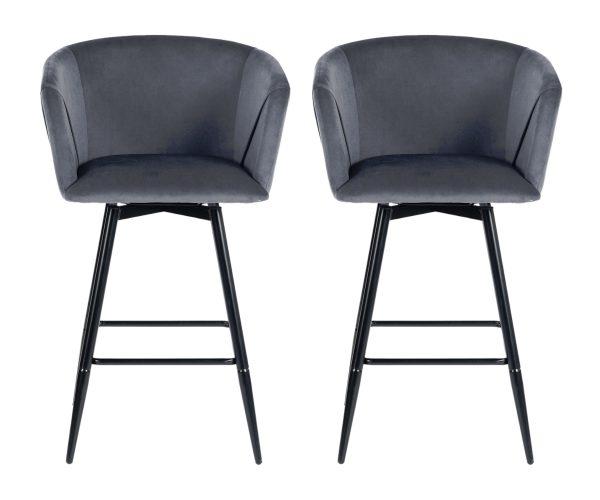 Set of Two 28" Gray And Black Velvet And Steel Bar Chairs - Image 2