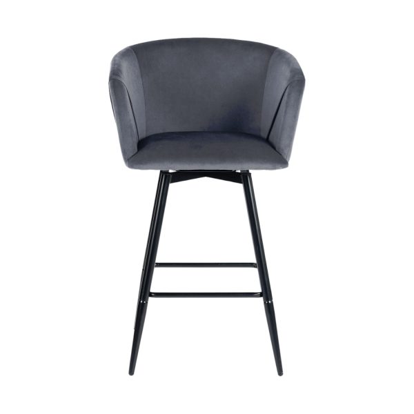 Set of Two 28" Gray And Black Velvet And Steel Bar Chairs - Image 3