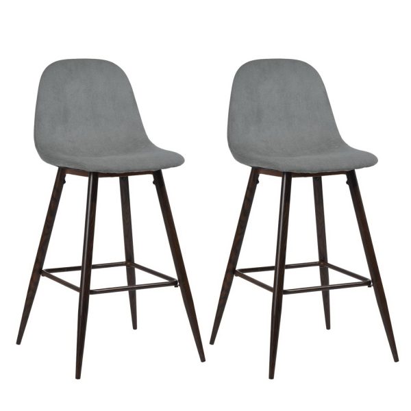 Set of Two 26" Gray And Gold Steel Counter Height Bar Chairs - Image 2