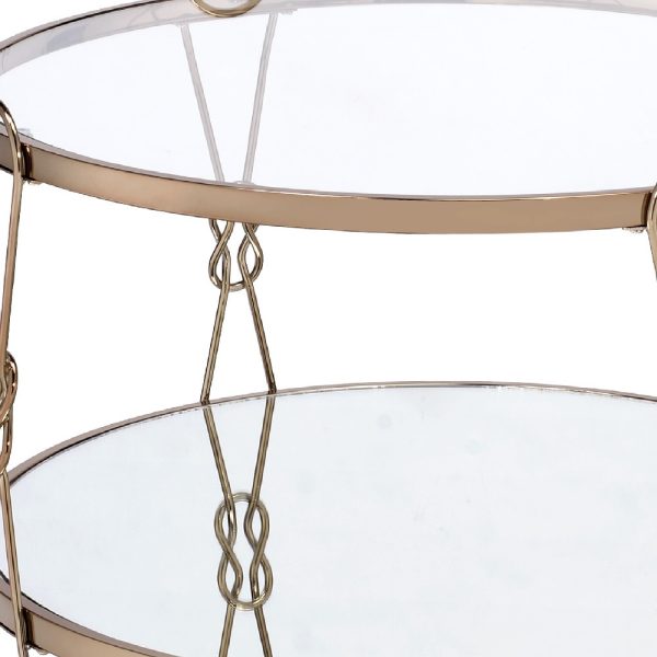 32" Champagne And Silver Mirrored Round Mirrored Coffee Table With Shelf - Image 4