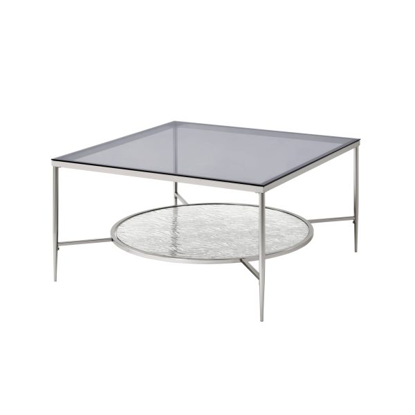 32" Chrome And Clear Glass Square Coffee Table With Shelf - Image 2