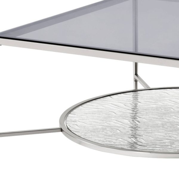 32" Chrome And Clear Glass Square Coffee Table With Shelf - Image 4