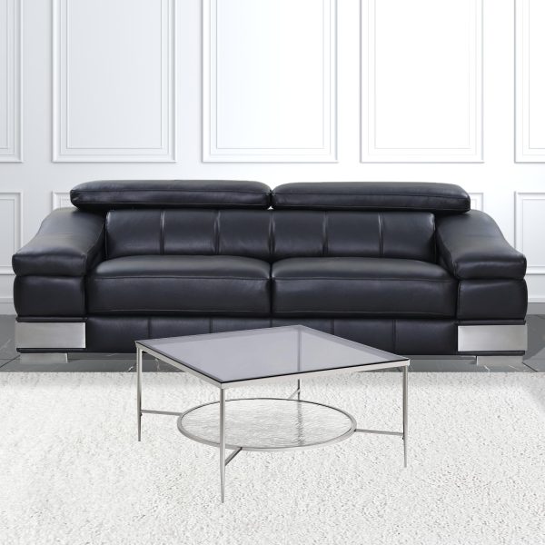 32" Chrome And Clear Glass Square Coffee Table With Shelf - Image 3