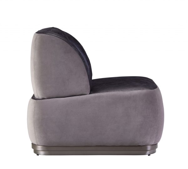 29" Antique Slate Gray Velvet And Brown Solid Color Slipper Chair - Image 3