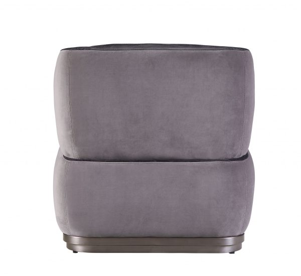 29" Antique Slate Gray Velvet And Brown Solid Color Slipper Chair - Image 4