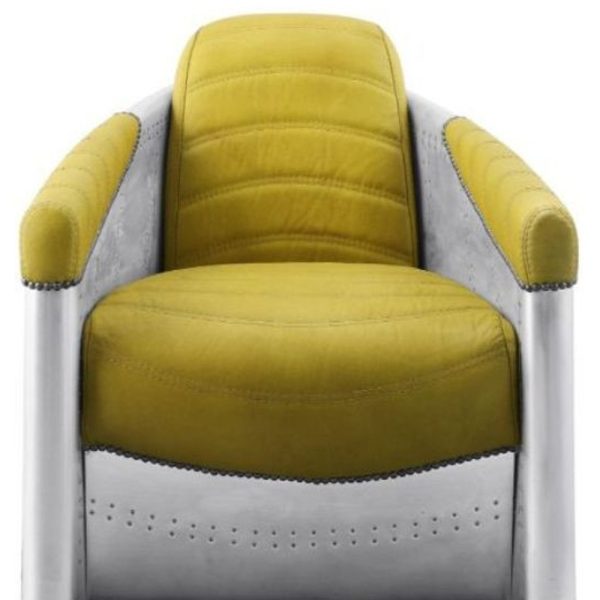 28" Yellow Top Grain Leather And Steel Barrel Chair - Image 4
