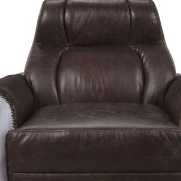 35" Espresso and Silver Top Grain Leather Tufted Club Chair - Image 3