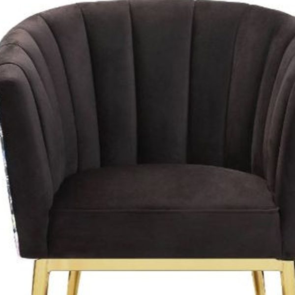 31" Black Velvet And Gold Striped Barrel Chair - Image 3