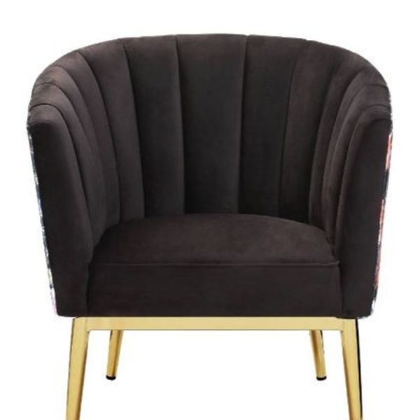31" Black Velvet And Gold Striped Barrel Chair - Image 4