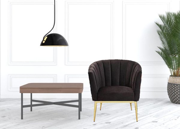 31" Black Velvet And Gold Striped Barrel Chair - Image 2