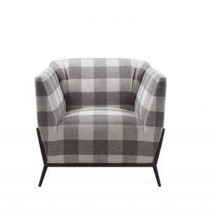 32" Grey And Light Grey 100% Polyester And Brown Patchwork Club Chair