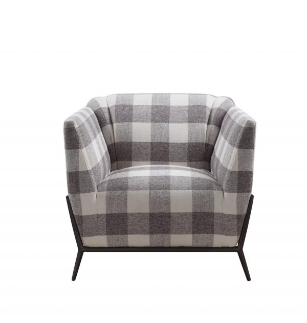 32" Grey And Light Grey 100% Polyester And Brown Patchwork Club Chair - Image 3