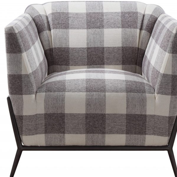 32" Grey And Light Grey 100% Polyester And Brown Patchwork Club Chair - Image 4
