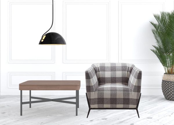 32" Grey And Light Grey 100% Polyester And Brown Patchwork Club Chair - Image 2