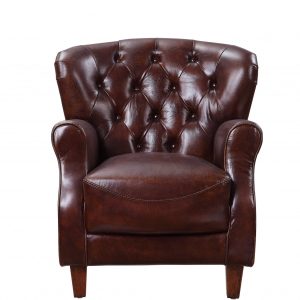 30" Brown and Steel Blue Top Grain Leather Tufted Club Chair