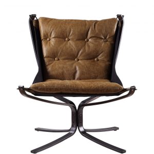 30" Coffee and Steel Blue Top Grain Leather Tufted Lounge Chair