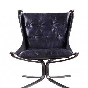 30" Blue and Steel Blue Top Grain Leather Tufted Lounge Chair