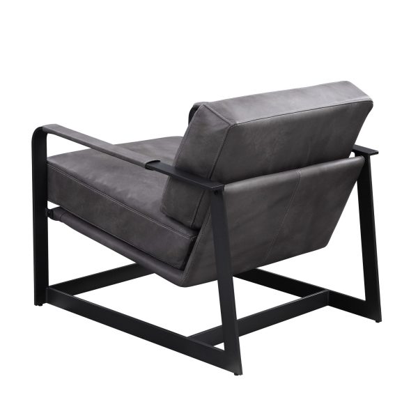 28" Gray Black Top Grain Leather And Steel Solid Color Arm Chair - Image 4