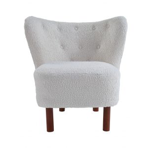 31" White and Brown Sherpa Polka Dots Wingback Chair