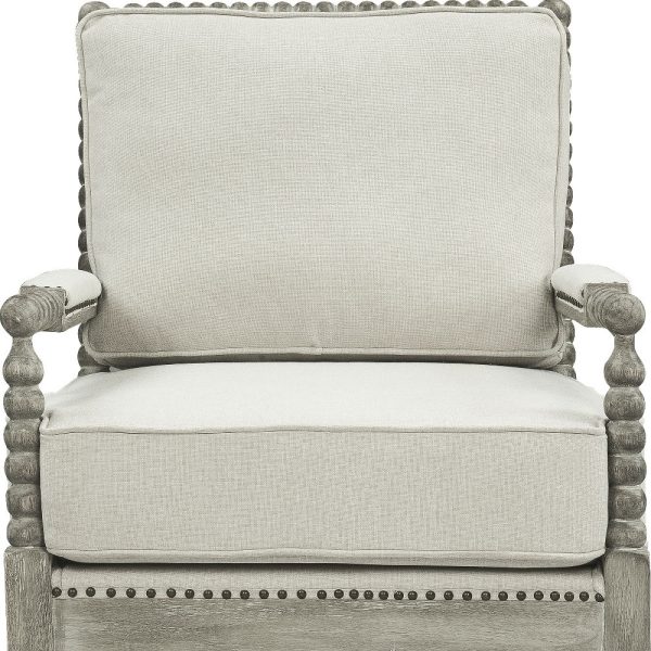 35" Beige Linen And Gray Oak Solid Color Club Chair - Image 4