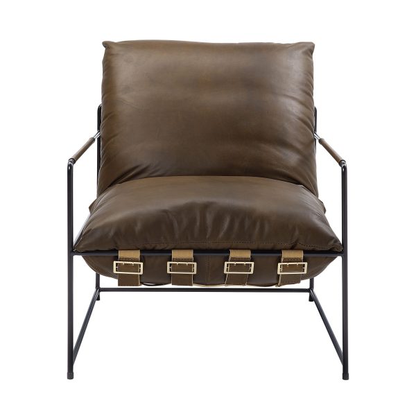 27" Brown Top Grain Leather And Steel Solid Color Lounge Chair - Image 2