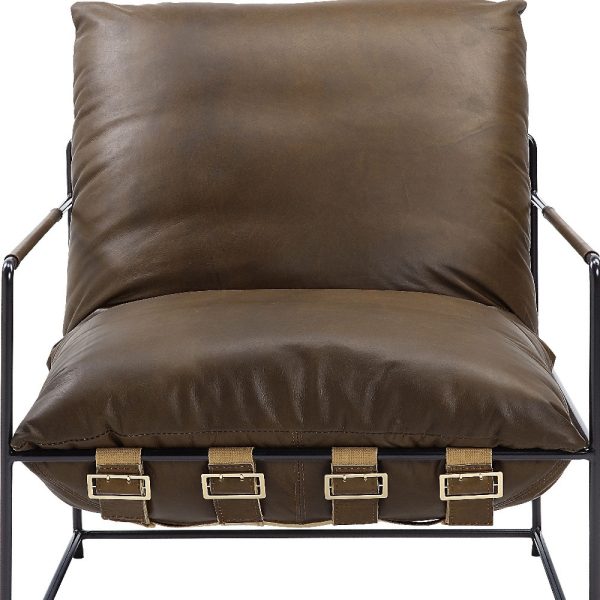 27" Brown Top Grain Leather And Steel Solid Color Lounge Chair - Image 4