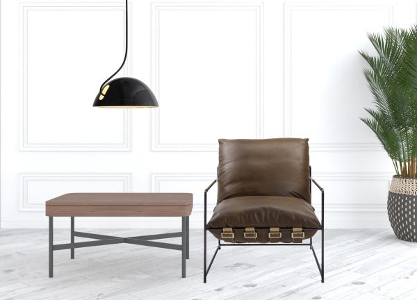 27" Brown Top Grain Leather And Steel Solid Color Lounge Chair - Image 3
