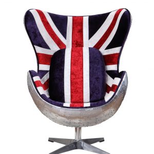 33" Red White Blue and Silver Fabric Great Britain Flag Swivel Balloon Chair