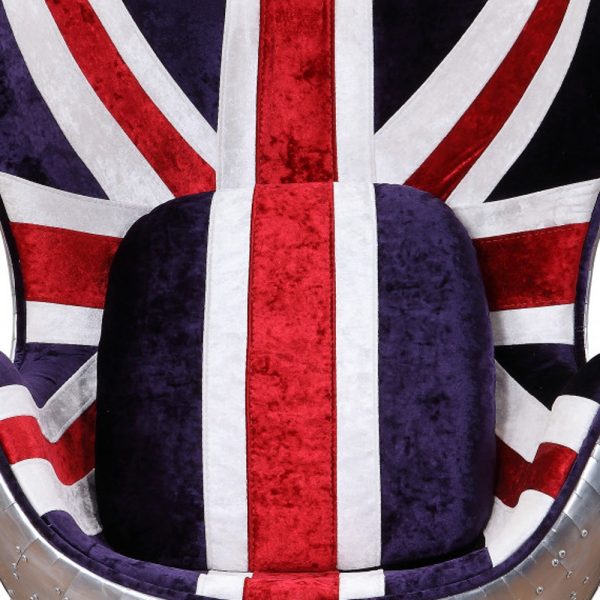 33" Red White Blue and Silver Fabric Great Britain Flag Swivel Balloon Chair - Image 3