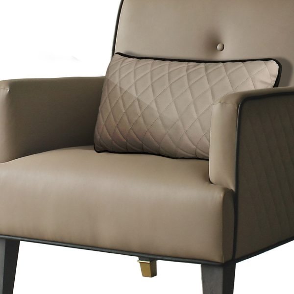 30" Tan and Charcoal Faux Leather Tufted Arm Chair And Toss Pillow - Image 3