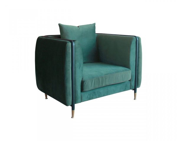 32" Green Velvet And Black Solid Color Arm Chair - Image 2
