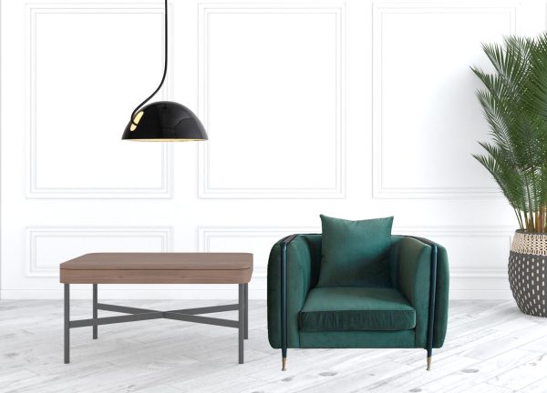 32" Green Velvet And Black Solid Color Arm Chair - Image 3