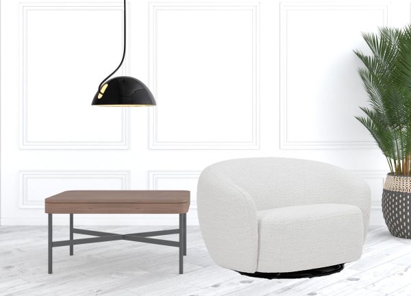 47" Off White 100% Polyester And Black Solid Color Swivel Barrel Chair - Image 2