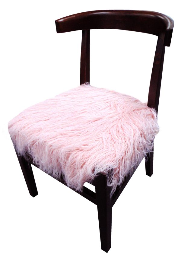 21" Blush Faux Fur And Dark Brown Solid Color Side Chair - Image 2