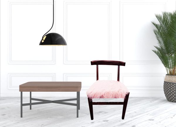 21" Blush Faux Fur And Dark Brown Solid Color Side Chair - Image 3