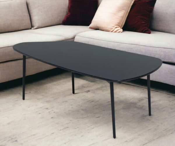 47" Black Faux Marble And Steel Free Form Coffee Table - Image 2