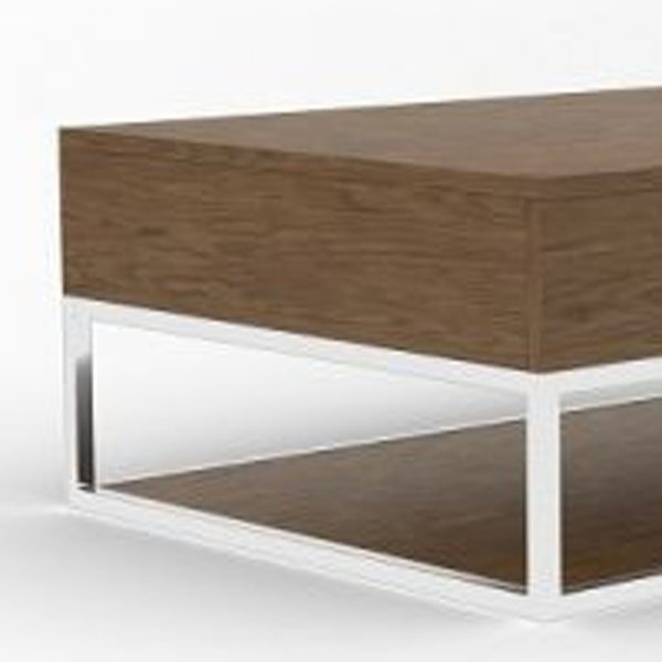 47" Brown and Silver Wood And Stainless Steel Floor Shelf Coffee Table With Two Drawers And Shelf - Image 3