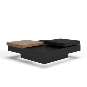 39" Brown and Black Wood Square Block Coffee Table With Drawer