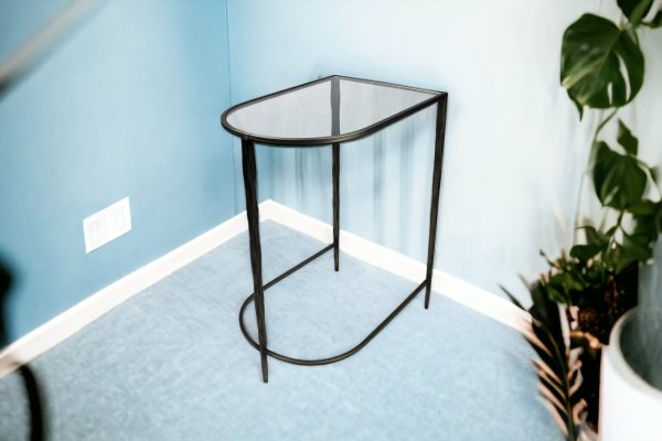 Set of Two 25" Clear and Gold Glass Free Form Frame Console Table - Image 3