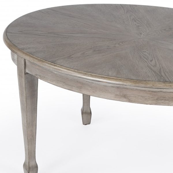 38" Gray Wood Oval Distressed Coffee Table - Image 3