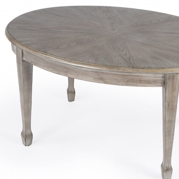 38" Gray Oval Distressed Coffee Table - Image 4