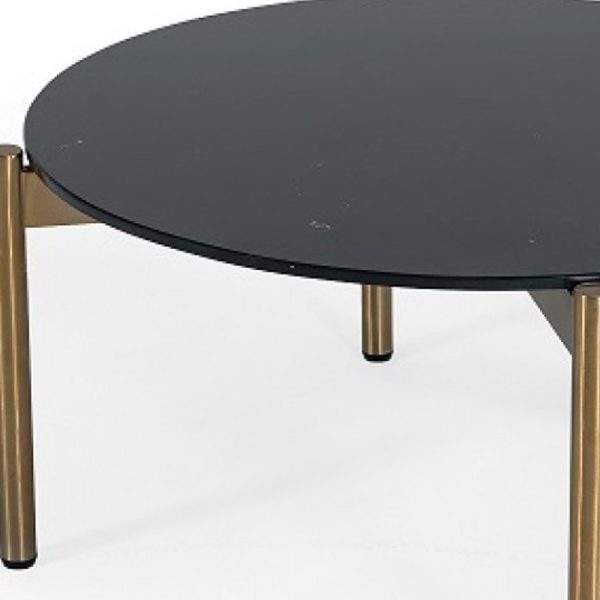 36" Gold And Black Marble Stone Round Coffee Table - Image 4