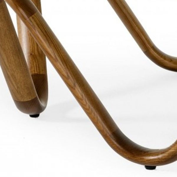 45" Clear and Brown Glass And Solid Wood Round Abstract Coffee Table - Image 3
