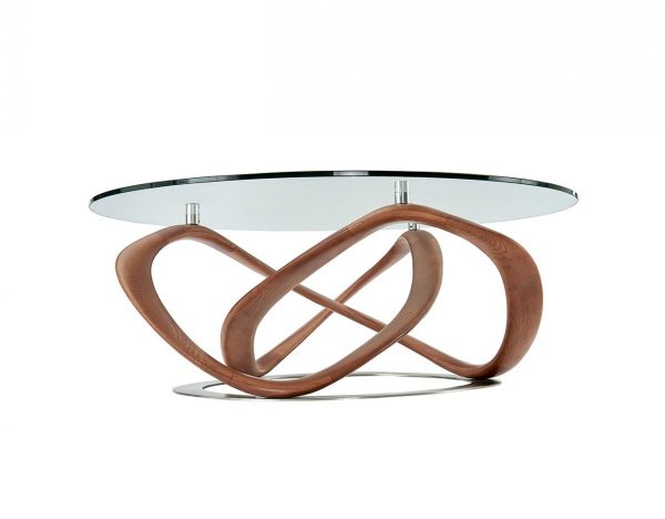 39" Clear And Brown Glass And Solid Wood Round Coffee Table - Image 3