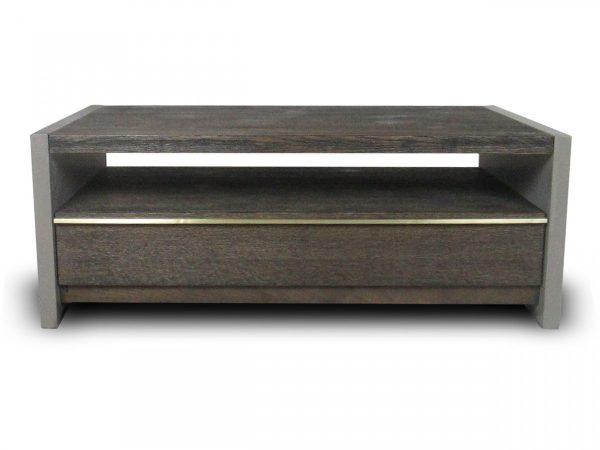 47" Dark Grey Walnut and Concrete Rectangular Coffee Table With Drawer And Shelf - Image 4