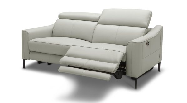 60" Gray And Black Top Grain Leather Power Reclining Loveseat - Image 3