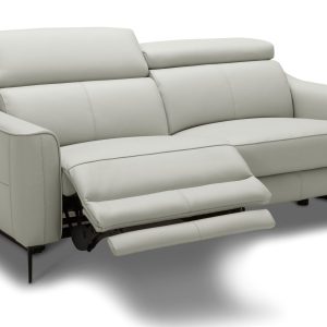 60" Gray And Black Top Grain Leather Power Reclining Loveseat