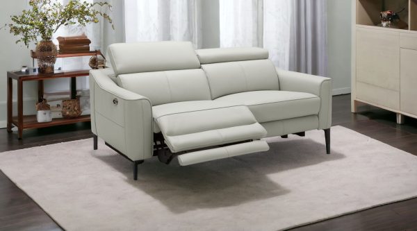 60" Gray And Black Top Grain Leather Power Reclining Loveseat - Image 2