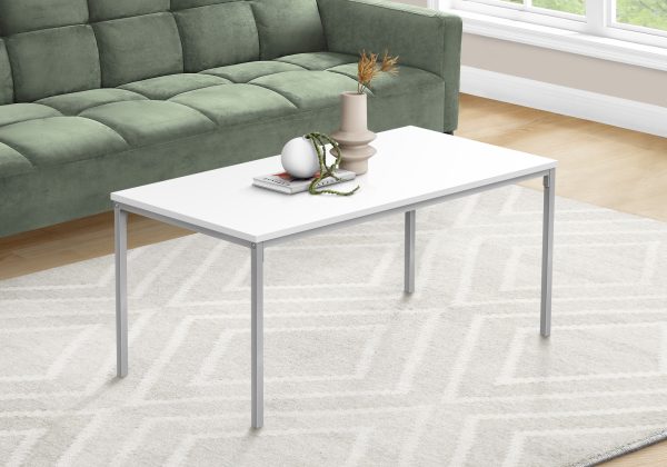 40" White And Silver Metal Coffee Table - Image 3